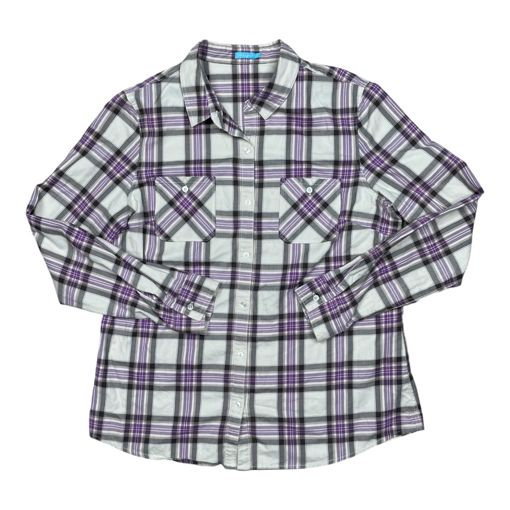 J. McLaughlin Women Plaid Button Up Long Sleeve Shirt Purple White Size Small